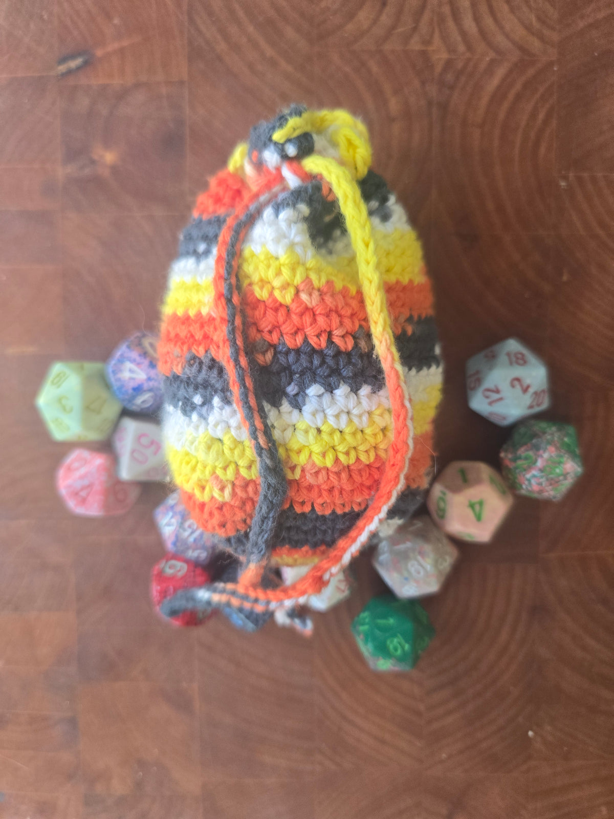Large multicoloured dice bag